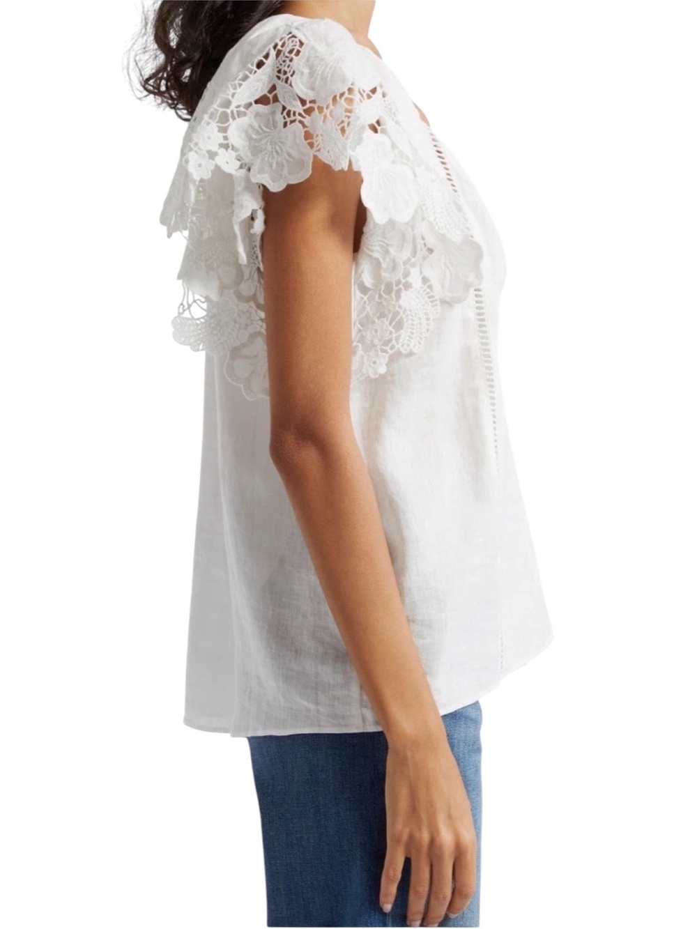 NEW Ramy Brook Women's White Linen Lace Hilary Short Sleeve Top - Size S - Picture 2 of 5